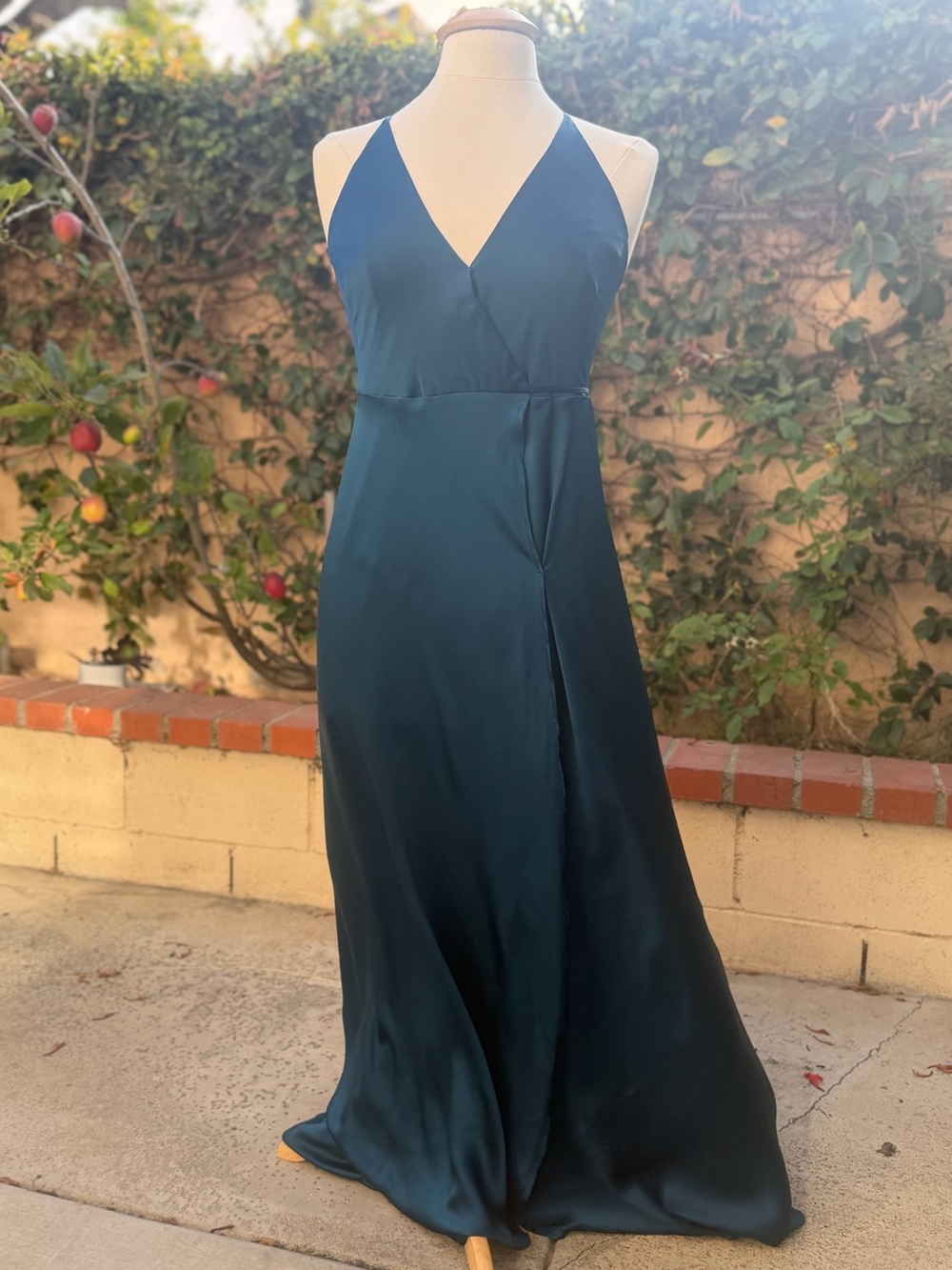 Yumi Kim Teal Satin Wrap Maxi Dress with Side Slit - Picture 5 of 14